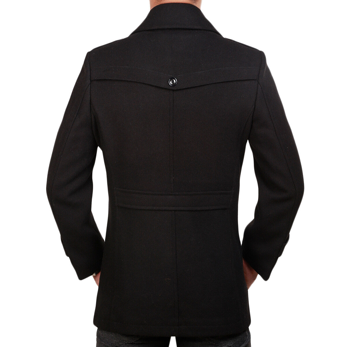 Youthup Mens Fake Two-Piece Neck Slim Fit Wool Pea Coat