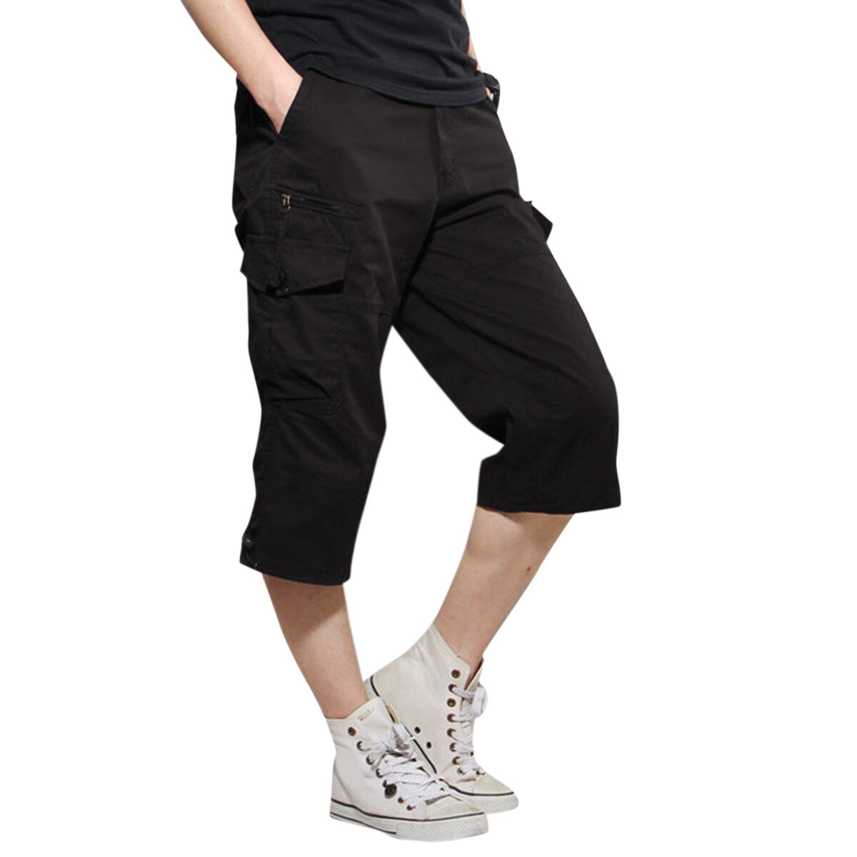 Youthup Mens Multi-Pocket Cargo Cropped Pants