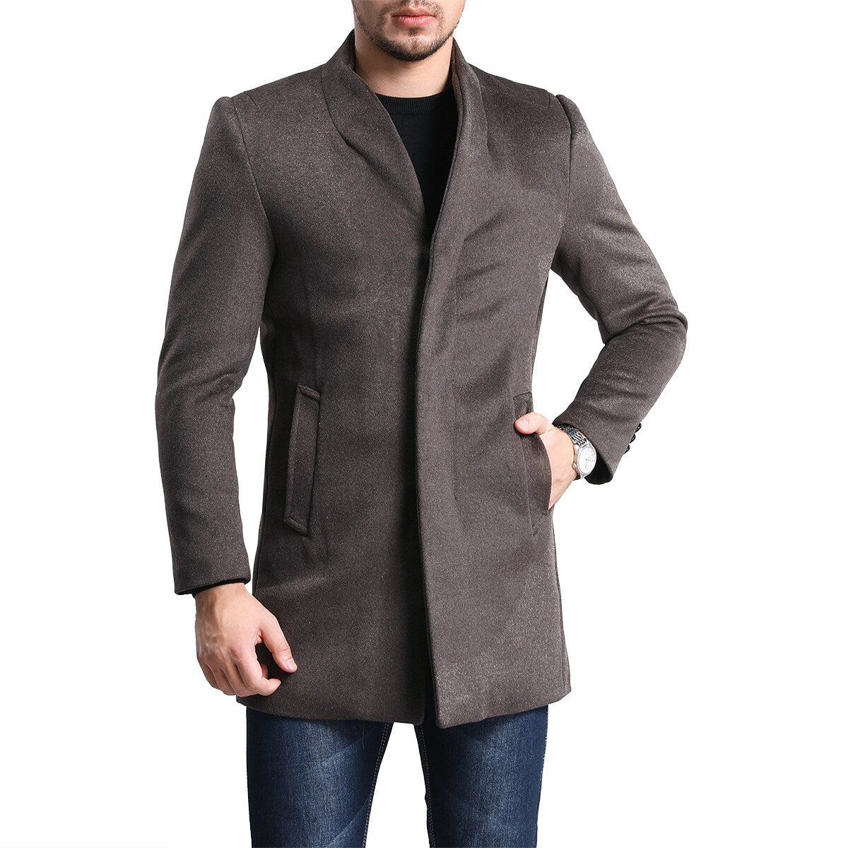 Youthup Mens Single Breasted Wool Slim Fit Pea Coat