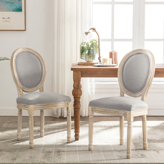 Chaise Médaillon Lot de 2, Chaise de Salle à Manger de Style Louis-XVI en Tissu Lin,Chaises de Dîner Dossier Doux,Gris