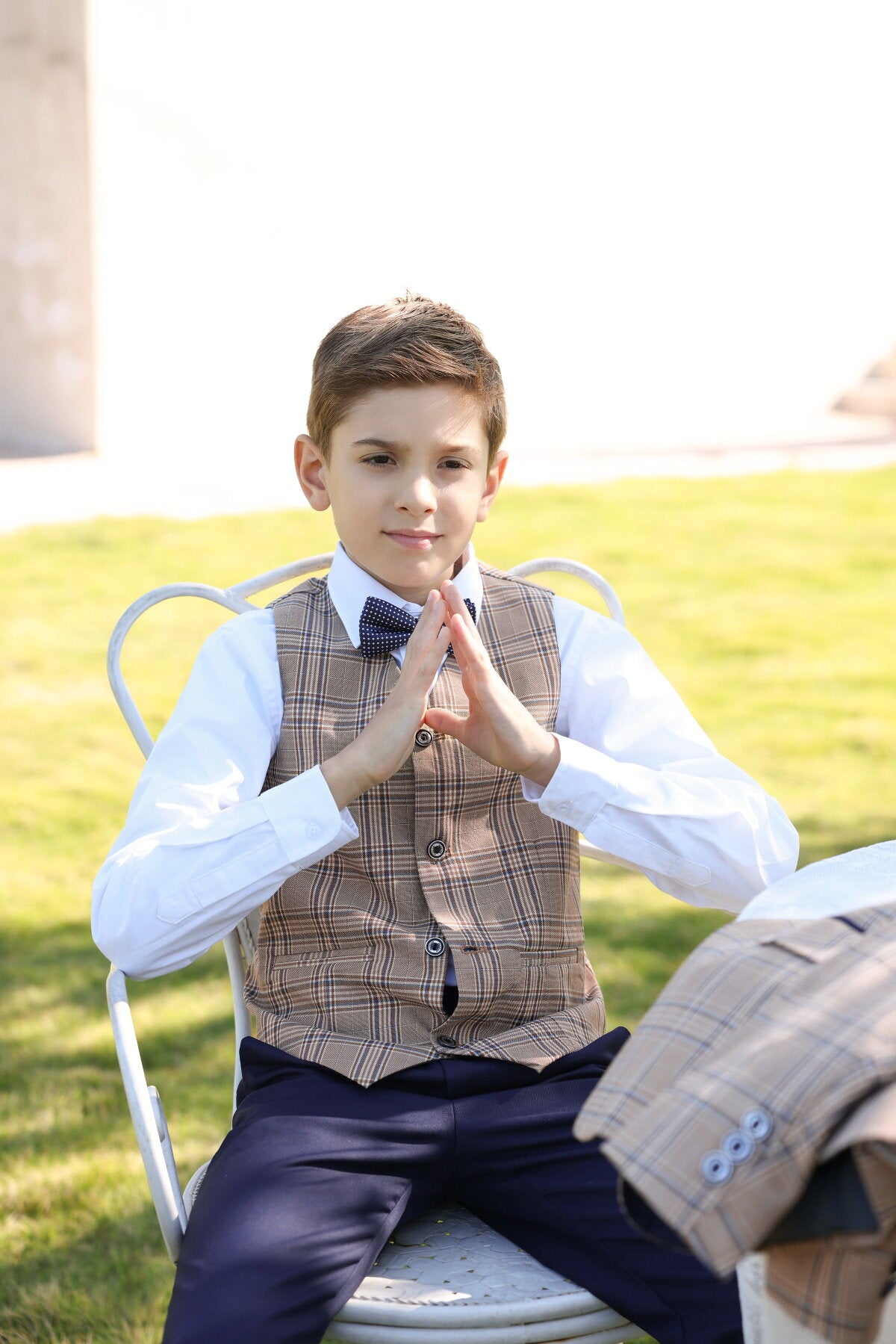 Youthup Boys 3Pce Plaid Peaked Lapel Tuxedo Wedding Party Suit Set