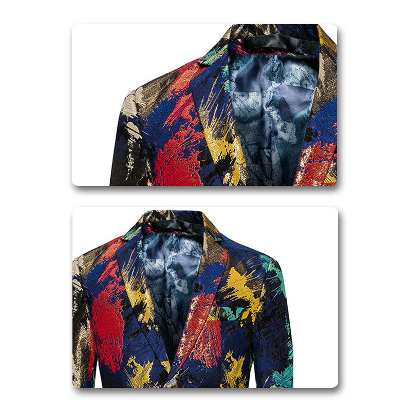 YOUTHUP Mens Floral Dress Blazer Slim Fit 2 Buttons Colourful Splatter Stage Suit Jacket