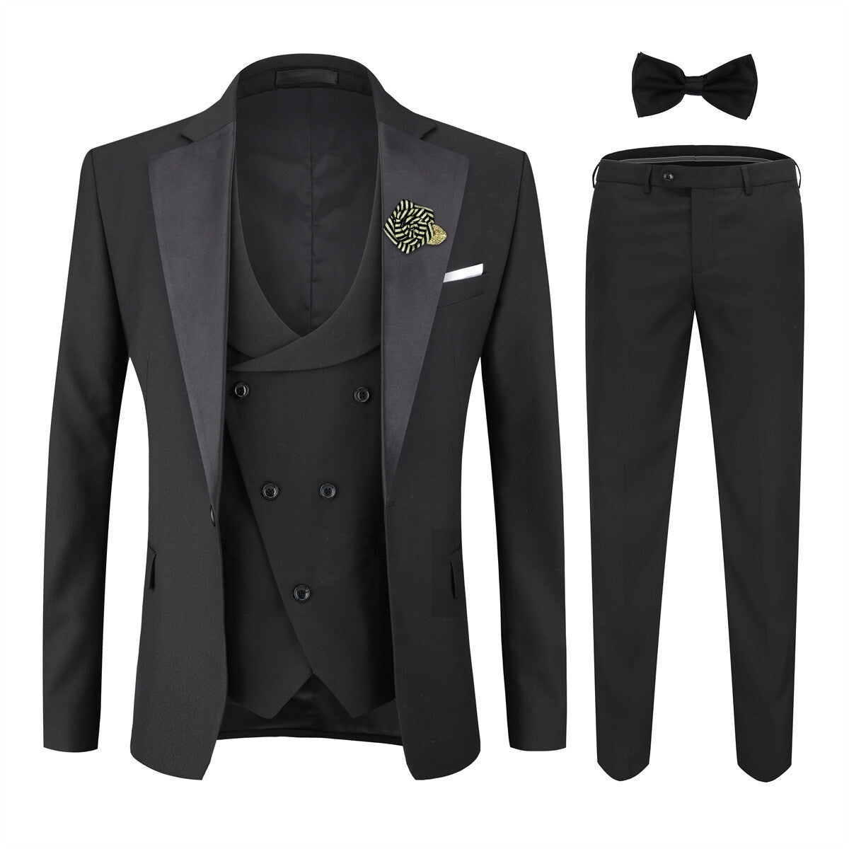 Youthup Mens 3 Piece ColorBlock Suits Dress Wedding Party Blazer and Waistcoat and Pants