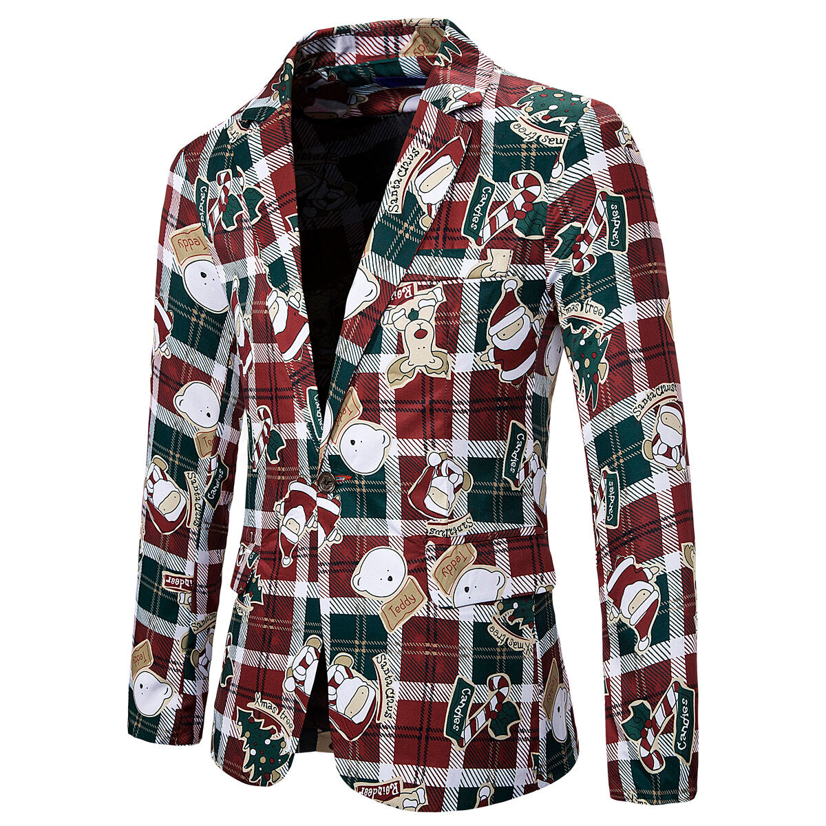 Youthup Mens Christmas Blazer Cartoon Print Suit Jacket