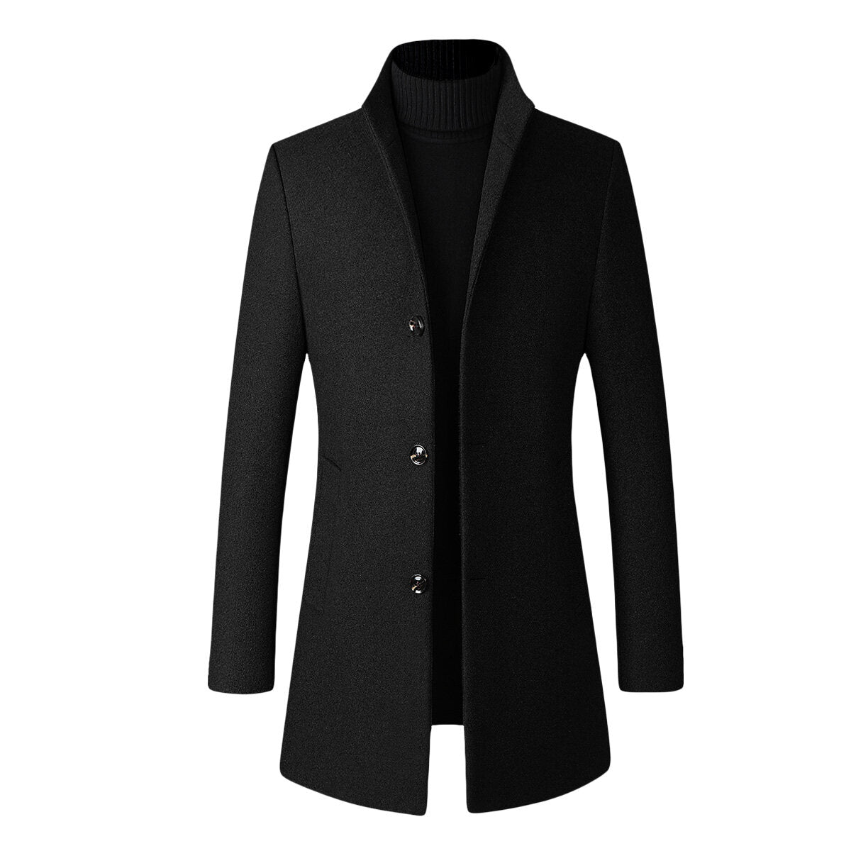 YOUTHUP Mens Casual Stand Collar Slim Lightweight Wool Long Coat