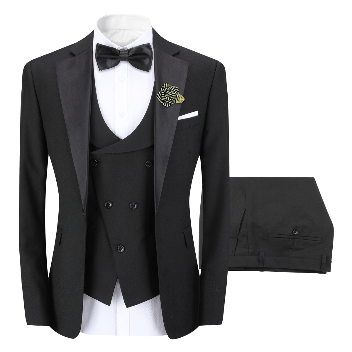 Youthup Mens 3 Piece ColorBlock Suits Dress Wedding Party Blazer and Waistcoat and Pants