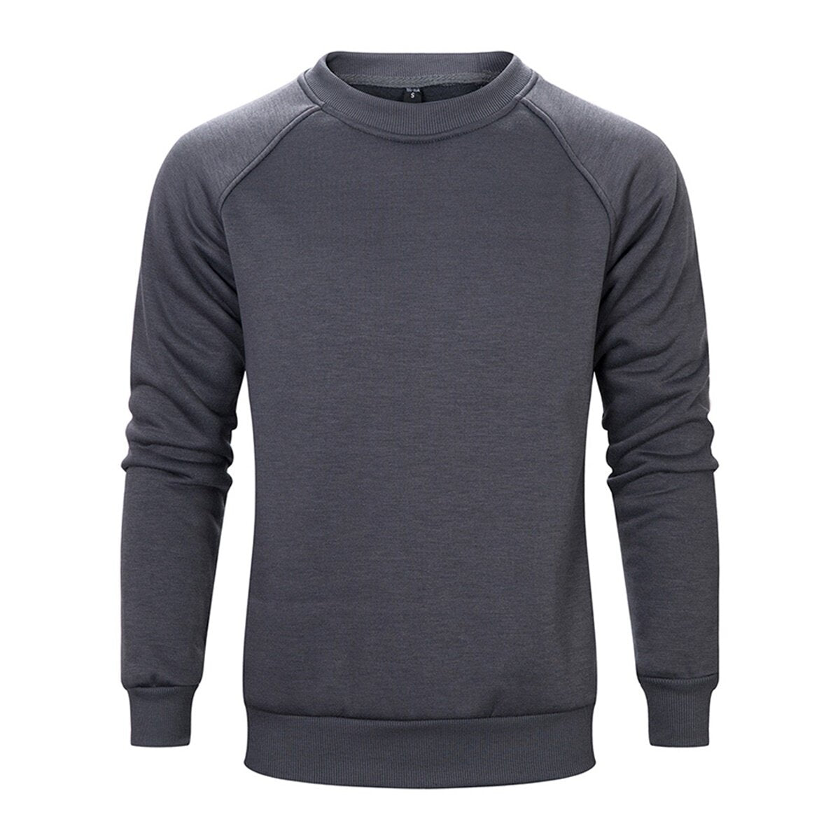 YOUTHUP Mens Fleece Sweater Round Neck Solid Color Casual Pullover Dark