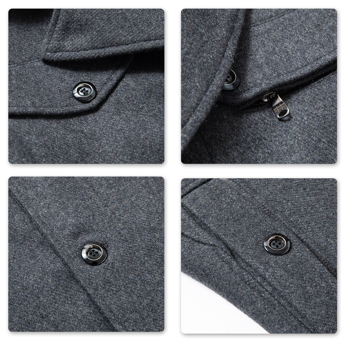 Youthup Mens Lapel Double Collar Slim Fit Wool Pea Coat