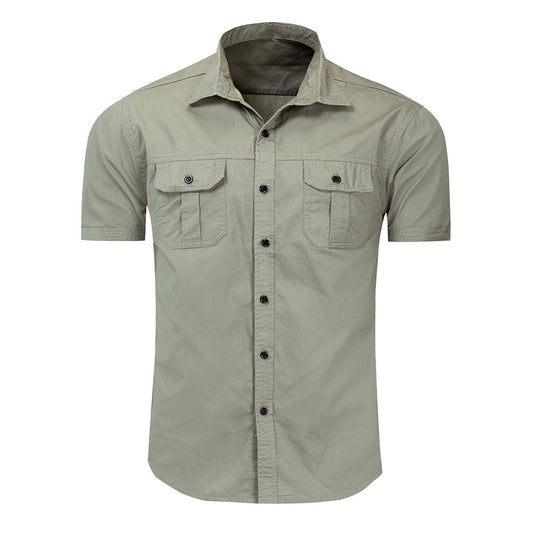 YOUTHUP Mens Short Sleeve Cargo Shirt Vintage Military Casual Tactical