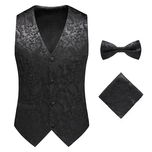 Youthup Mens 3Pce Paisley Dress Vest and Bow Tie Set and Pocket Square