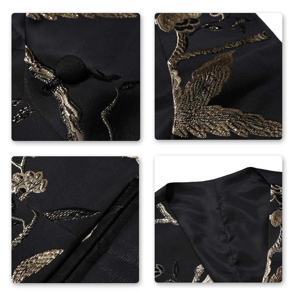 Youthup Boys 3-Pce Dress Suit Peaked Lapel Gold Thread Embroidery Blazer Vest Pants