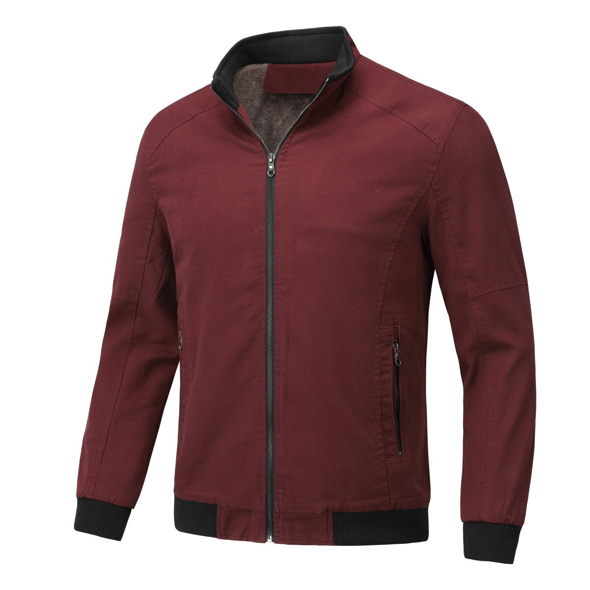 Youthup Mens Winter Stand Collar Plush Thickened Classic Zipper Jacket