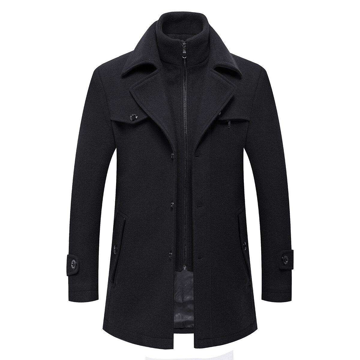 Youthup Mens Lapel Double Collar Slim Fit Wool Pea Coat