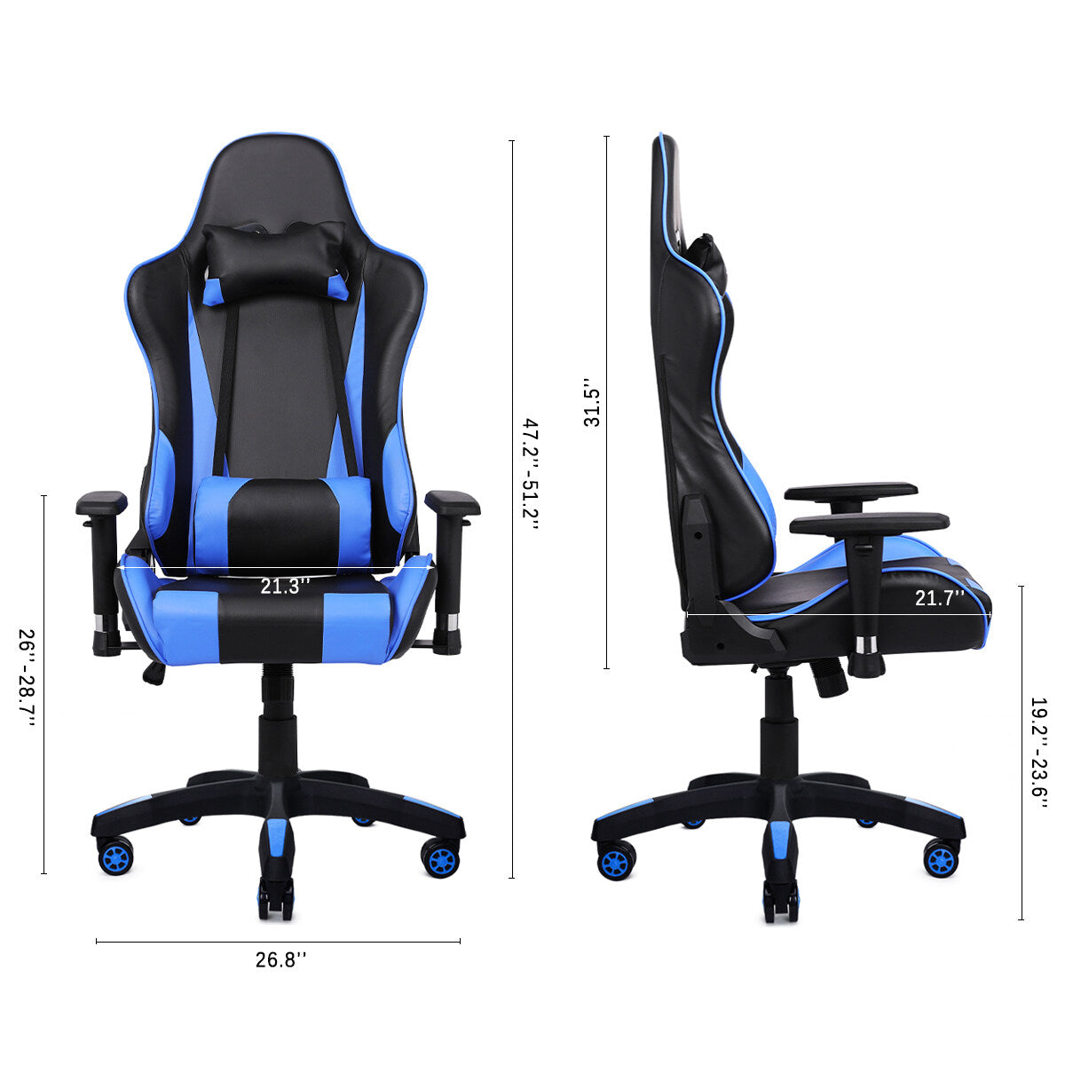 Cadeira Gamer HOMEMIYN (56x68x135 cm - Couro PU - azul)