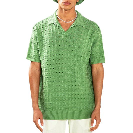 Youthup Mens Knitted Cutout Tee Hollow Short Sleeve T-Shirt