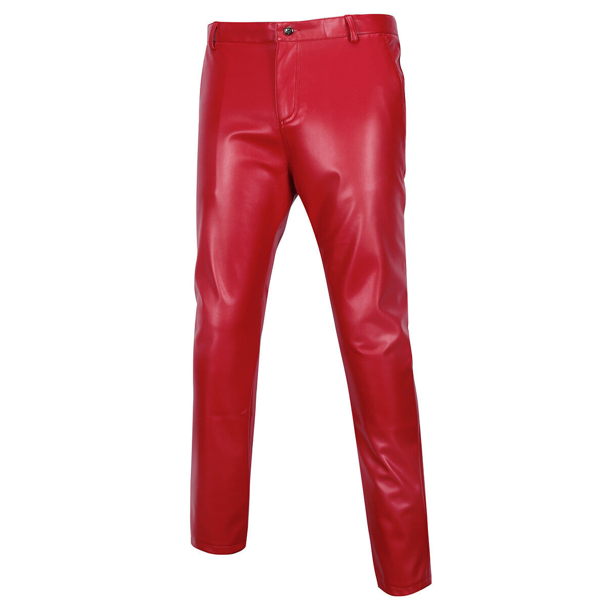 Youthup Mens Fleece-Lined Straight-Leg Leather Pants