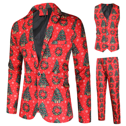 Youthup Mens Christmas 3Pce Christmas Tree Festival Blazer Vest Pant
