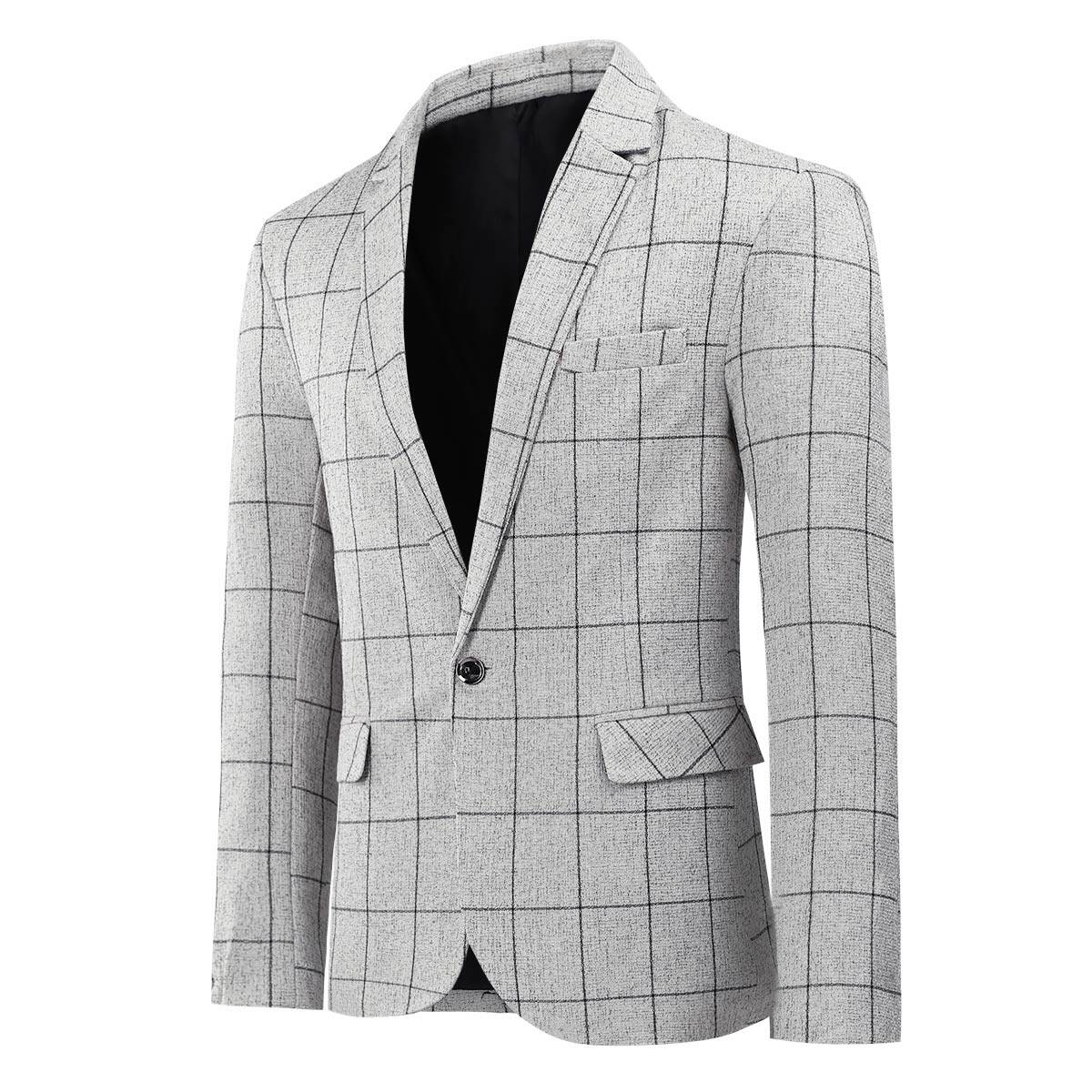 YOUTHUP Mens Casual Business Check Blazer 1 Button Lightweight Plaid Suit Jacket