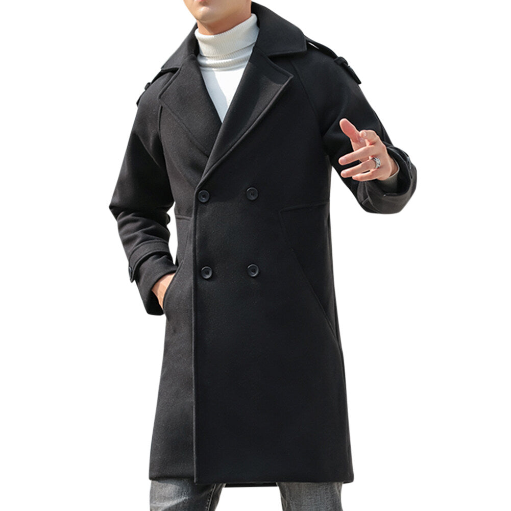 Youthup Unisex Solid Color Lapel Button Pocket Trench Dust Overcoat