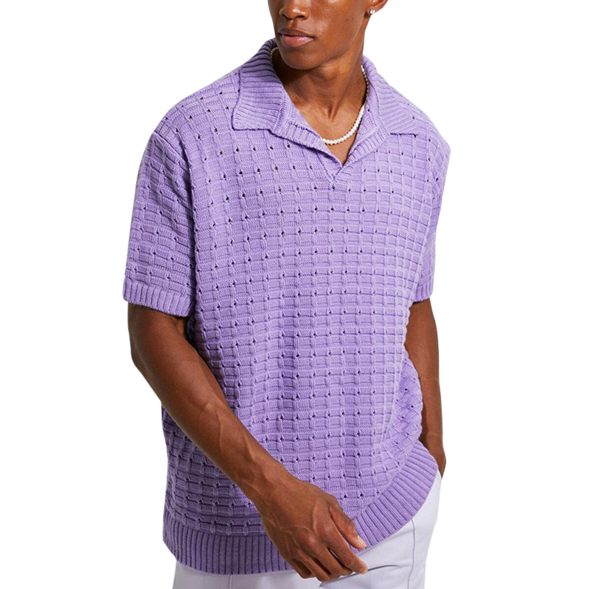 Youthup Mens Knitted Cutout Tee Hollow Short Sleeve T-Shirt
