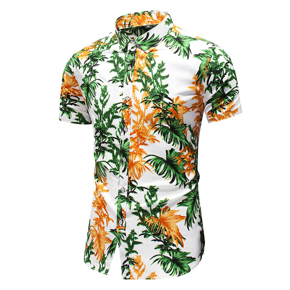 Youthup Mens Botanical Print Hawaiian Beach Shirt
