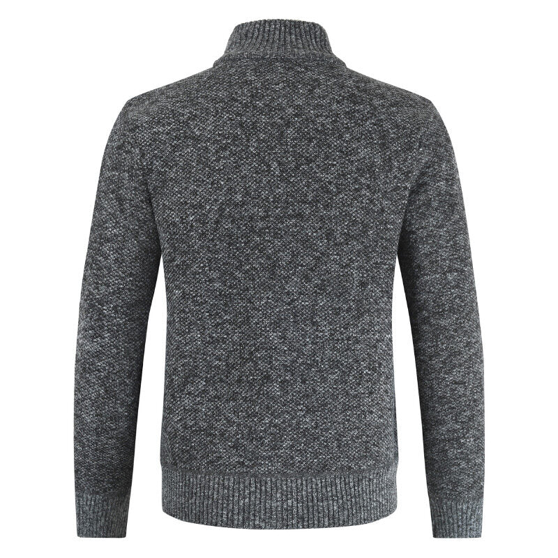 Youthup Mens Fleece Stand Collar Geometric Pattern Knitted Cardigan