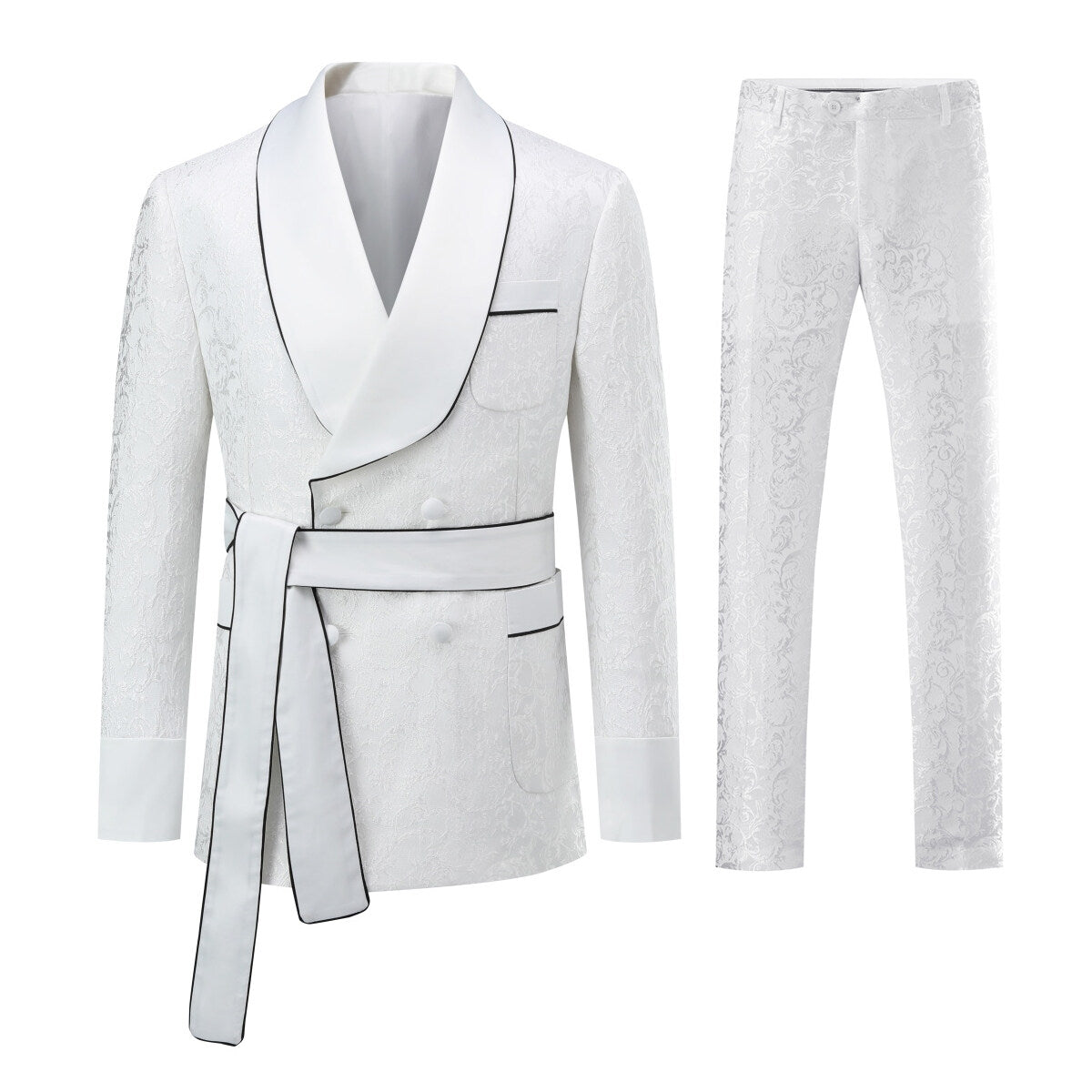 YOUTHUP Mens 3 Piece Jacquard Suit Set Business Banquet Double Breasted Slim Dress Suit