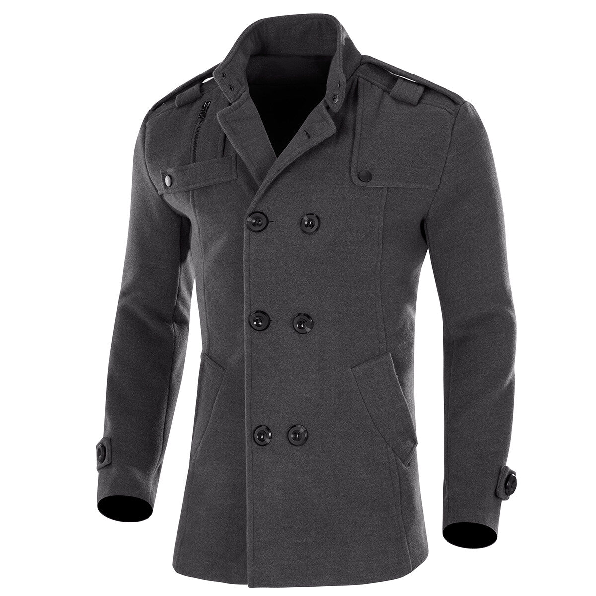 Youthup Mens Woolen Coat Double Breasted Slim Fit Thermal Coat