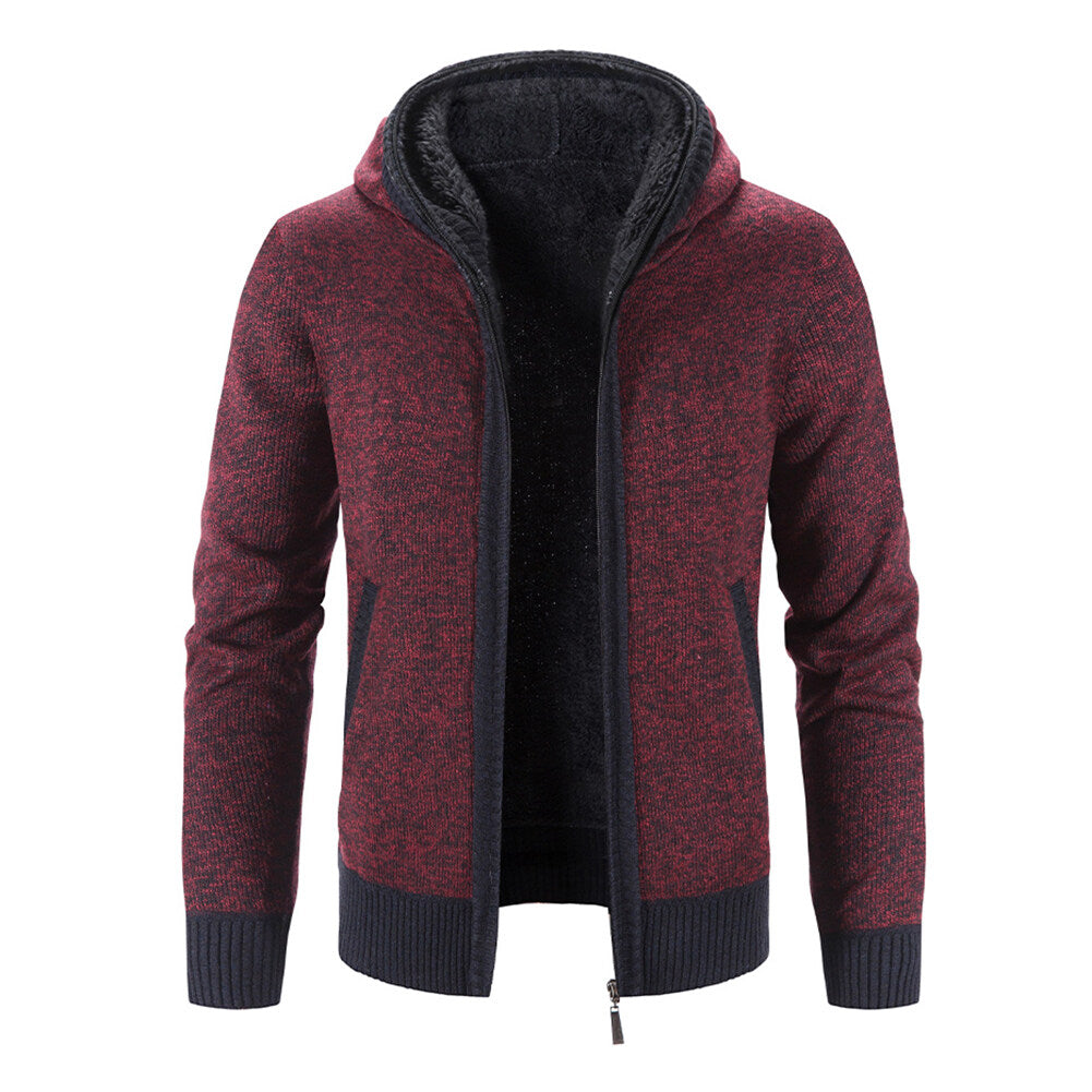 Youthup Mens slim fit sweatshirt hooded fleece lined knitted cardigan