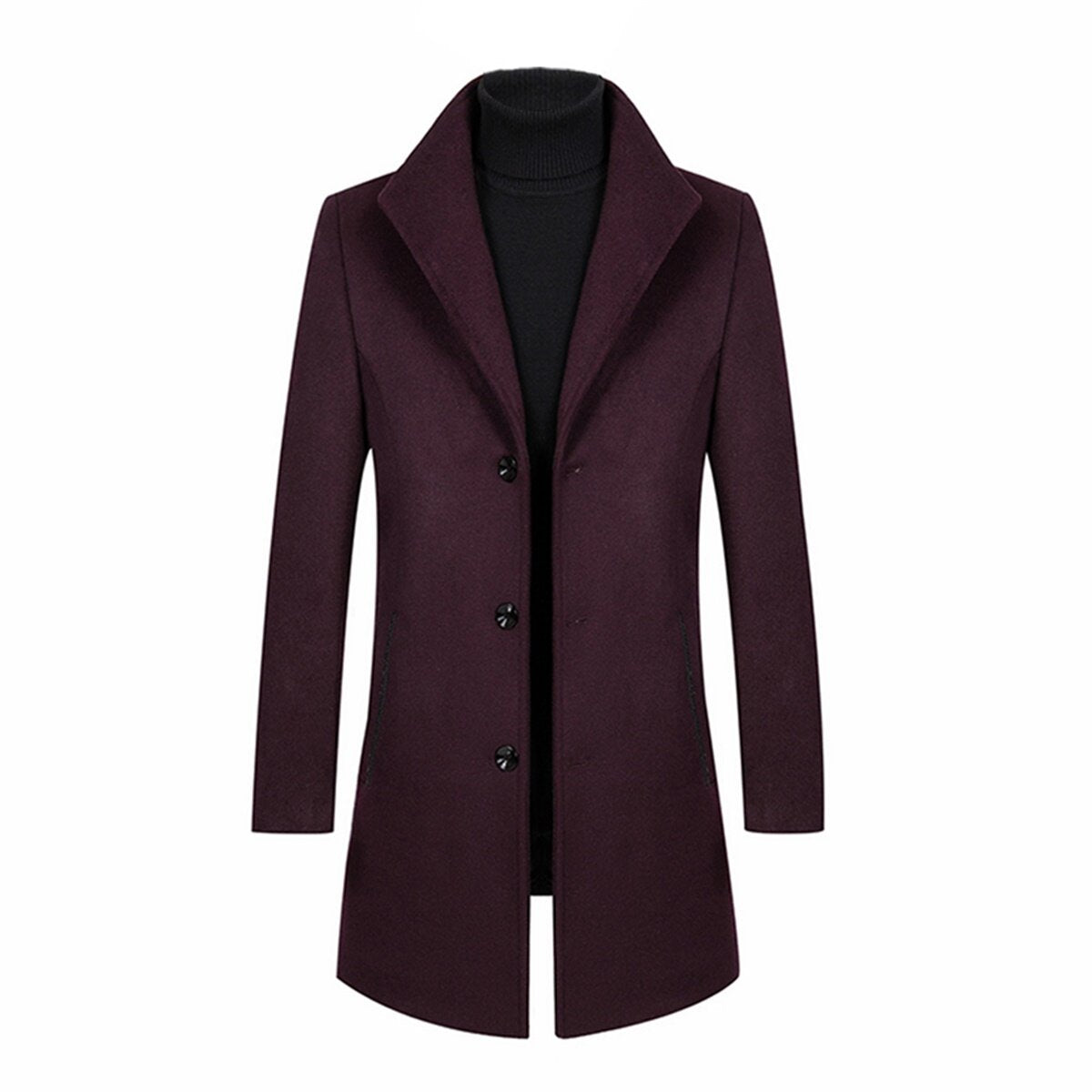 Youthup Mens Wool Blend Casual Overcoat Single Breasted Coat