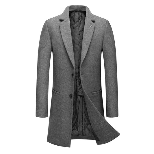Youthup Mens Wool Blend Mid-Length Coat Winter Business Trench Topcoat
