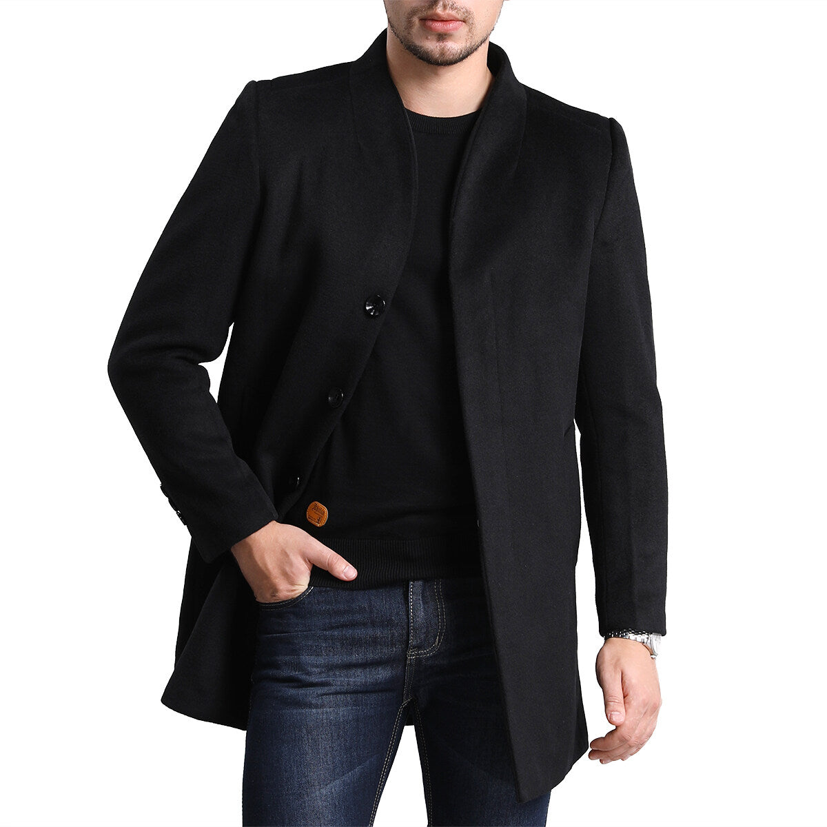 Youthup Mens Single Breasted Wool Slim Fit Pea Coat