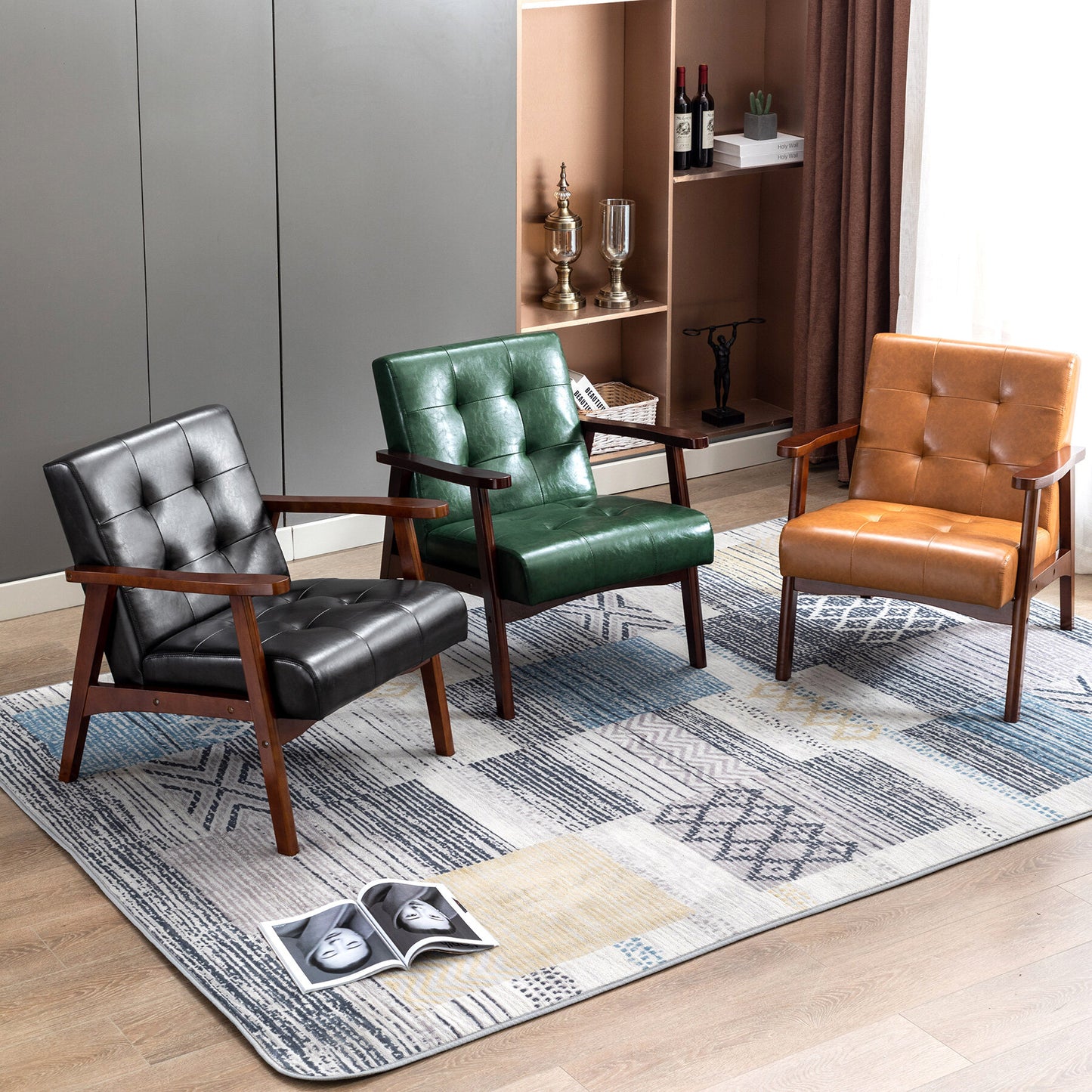 Cadeirão HomeMiYN Encaracolado Clássico(76x67x76cm -Couro-preto)