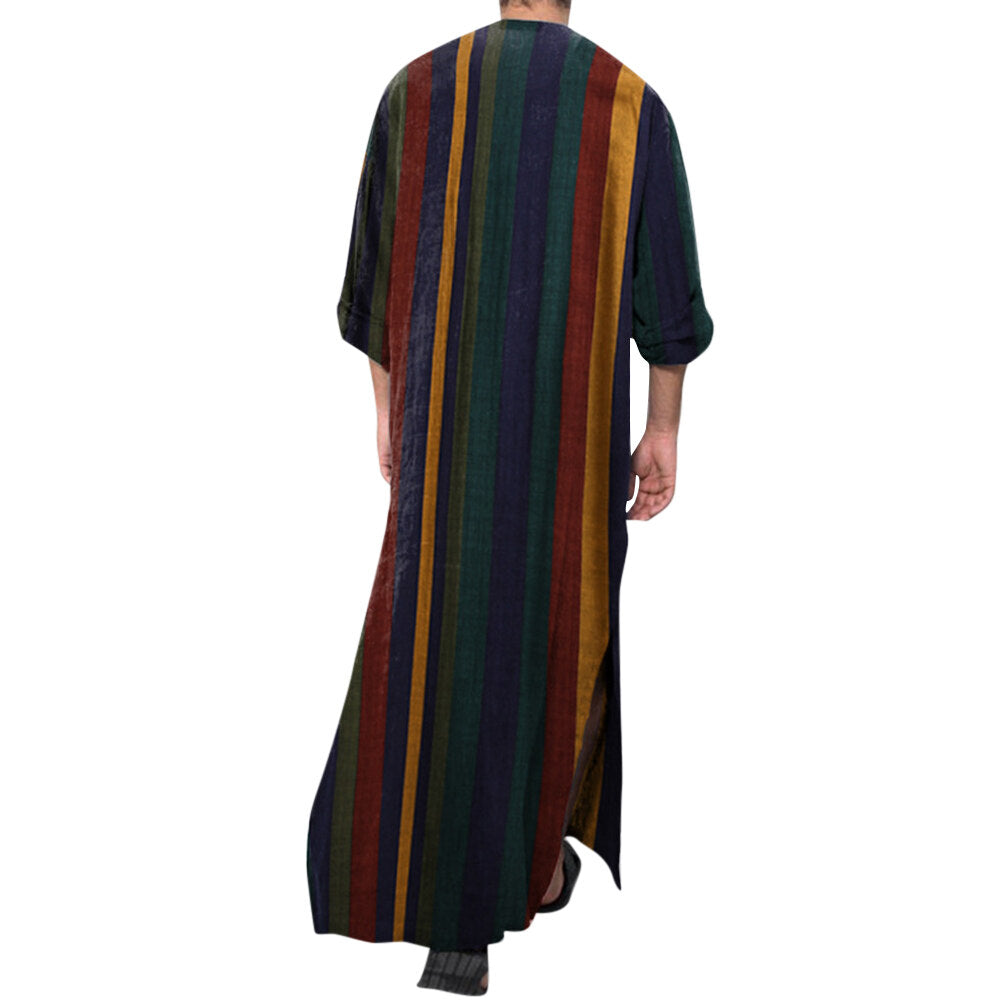Youthup Mens Striped Color Block Robe Lightweight Cotton Long Nightdress