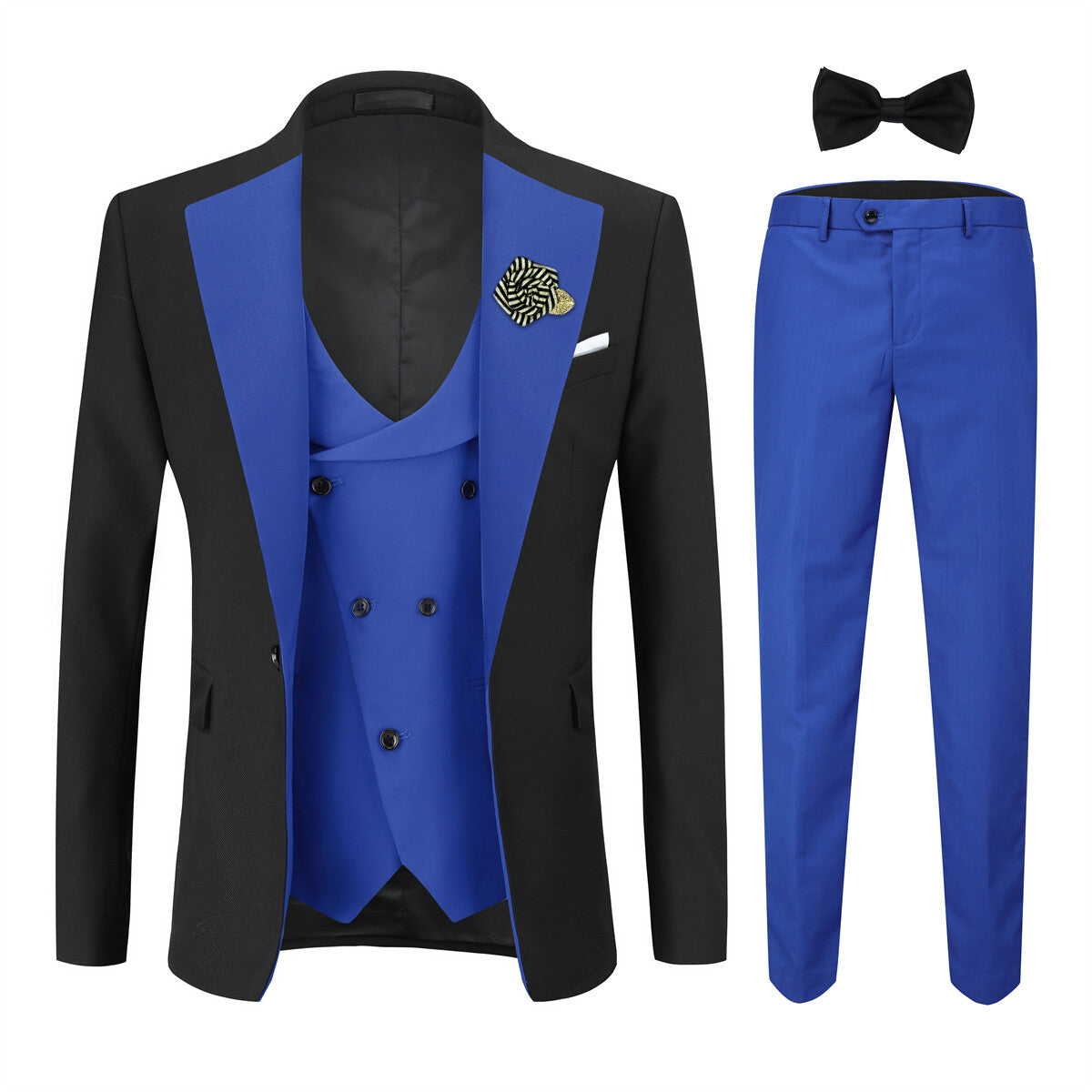 Youthup Mens 3 Piece ColorBlock Suits Dress Wedding Party Blazer and Waistcoat and Pants