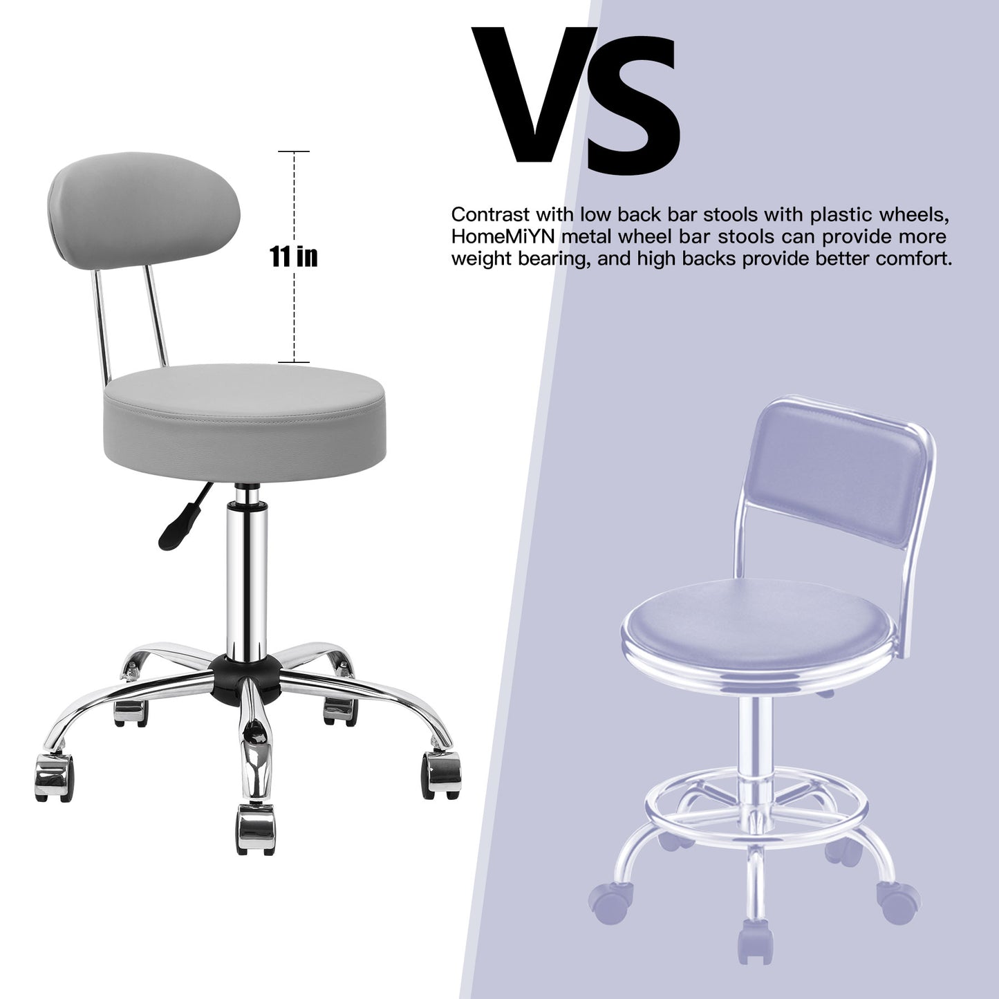 Tabouret de Bar Rond à roulettes Pivotant 360° de Massage  EN HAUTEUR REGLABLE pour SPA ,Salon ,Salle ,Médicale Gris