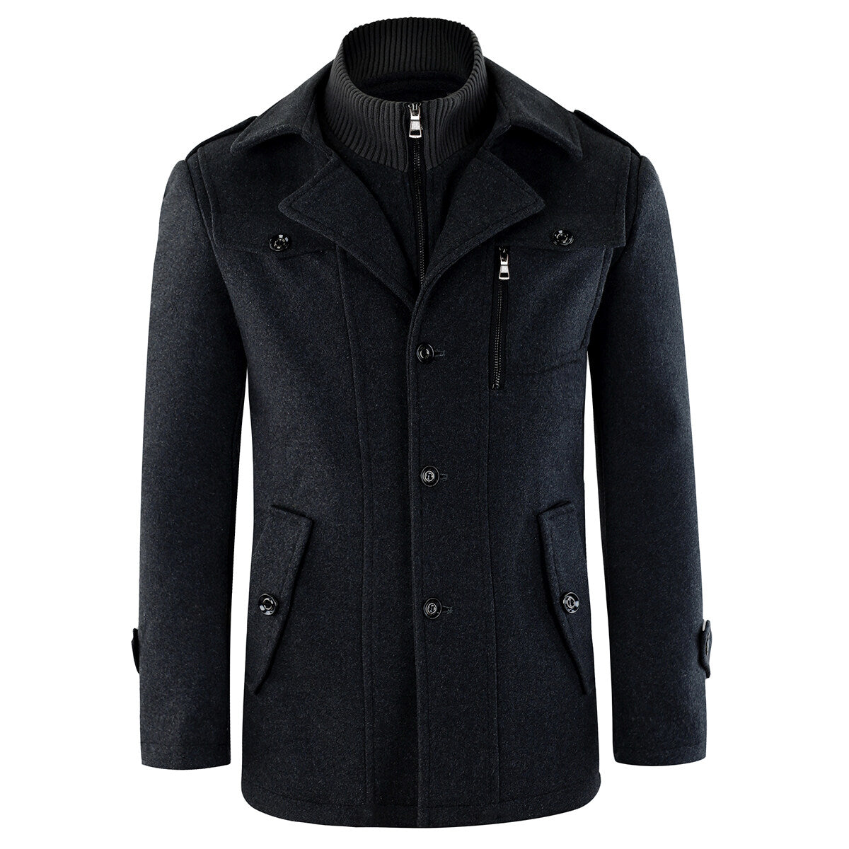 Youthup Mens Double Collar Pocket Pea Coat