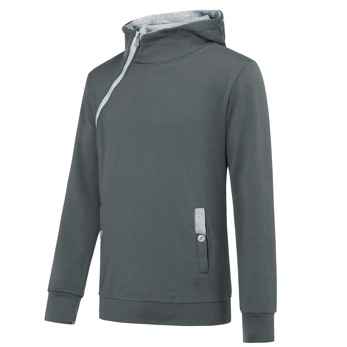 Youthup Mens Diagonal Zip Hooded Pullover