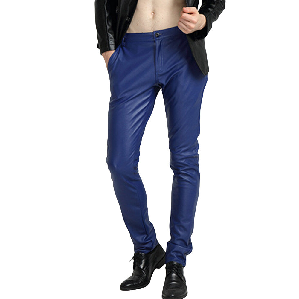Youthup Mens Fleece-Lined Straight-Leg Leather Pants