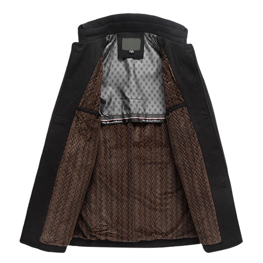 Youthup Mens Mid-Length Velvet Knitted Stand-Collar Fleece Wool Overcoat