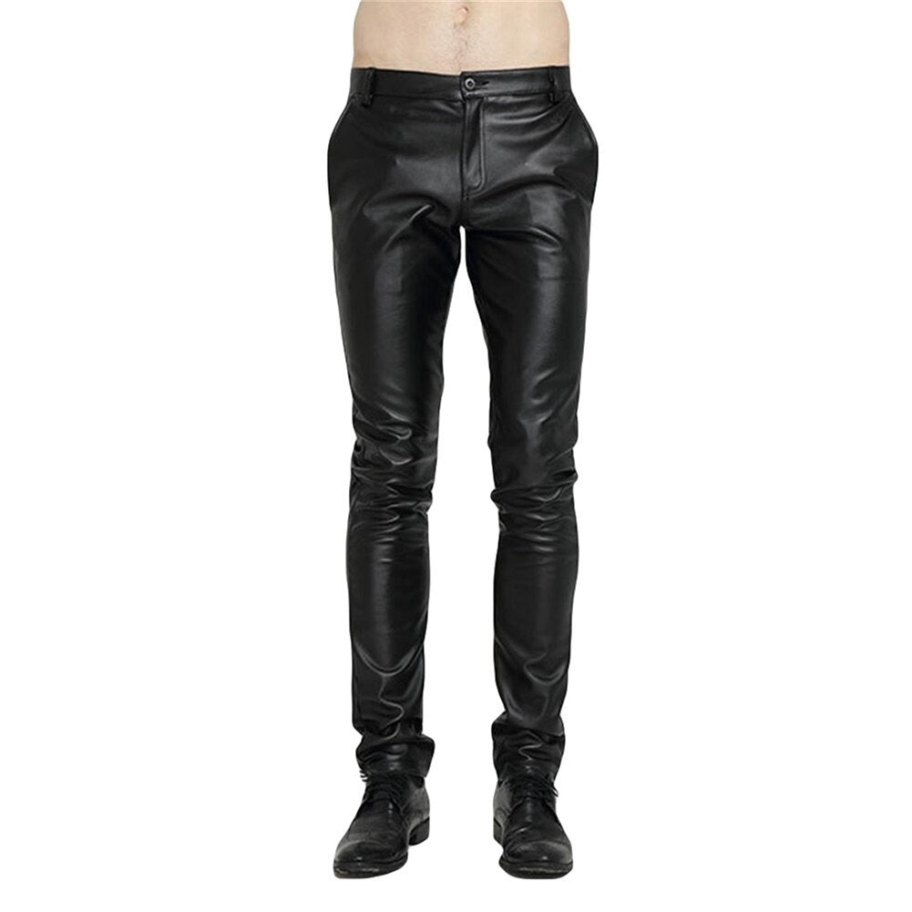 Youthup Mens Fleece-Lined Straight-Leg Leather Pants