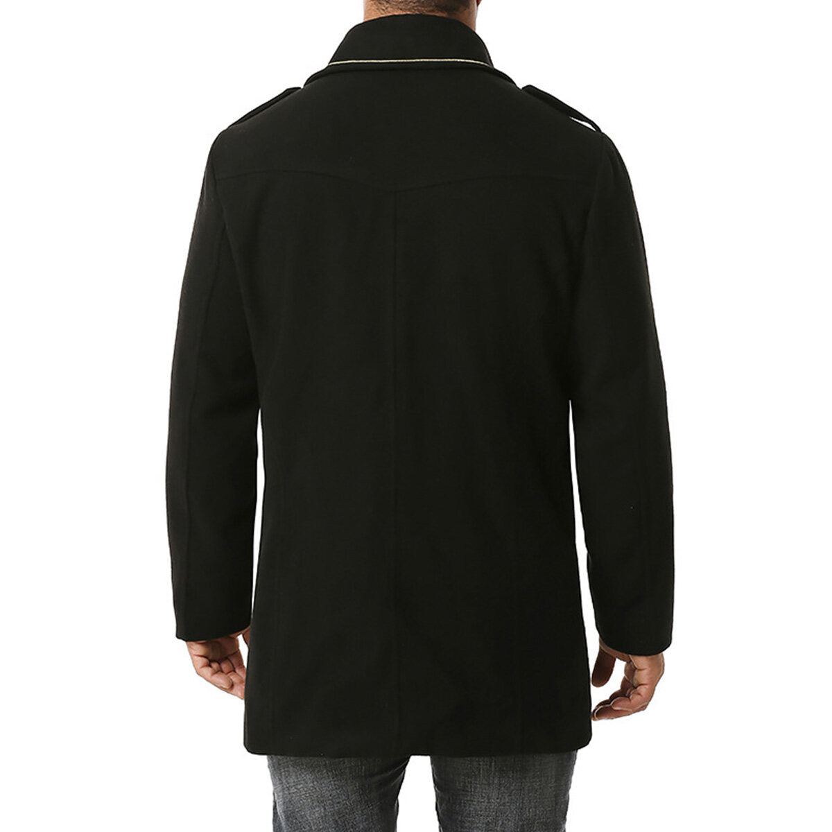 Youthup Mens Foil Stamping Print Lapel Wool Pea Coat