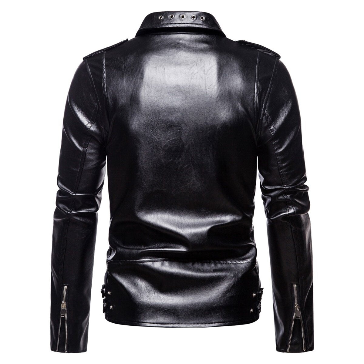Youthup Mens Shiny Waterproof Punk Slim Fit Leather Jacket