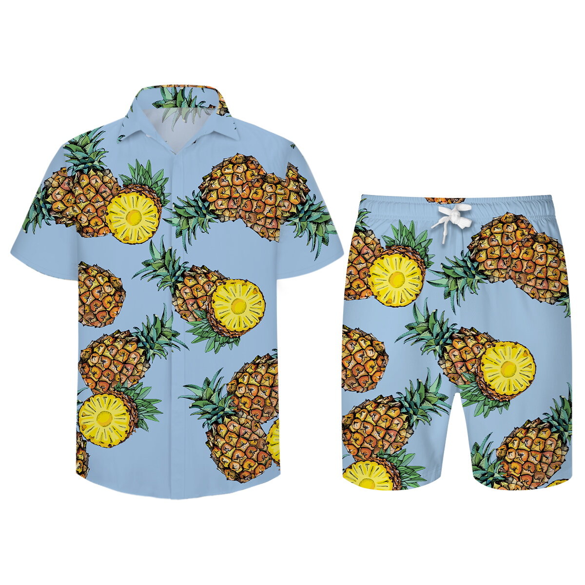 Youthup Mens 2pce Beach Outfit Pineapple Printed Shorts Set