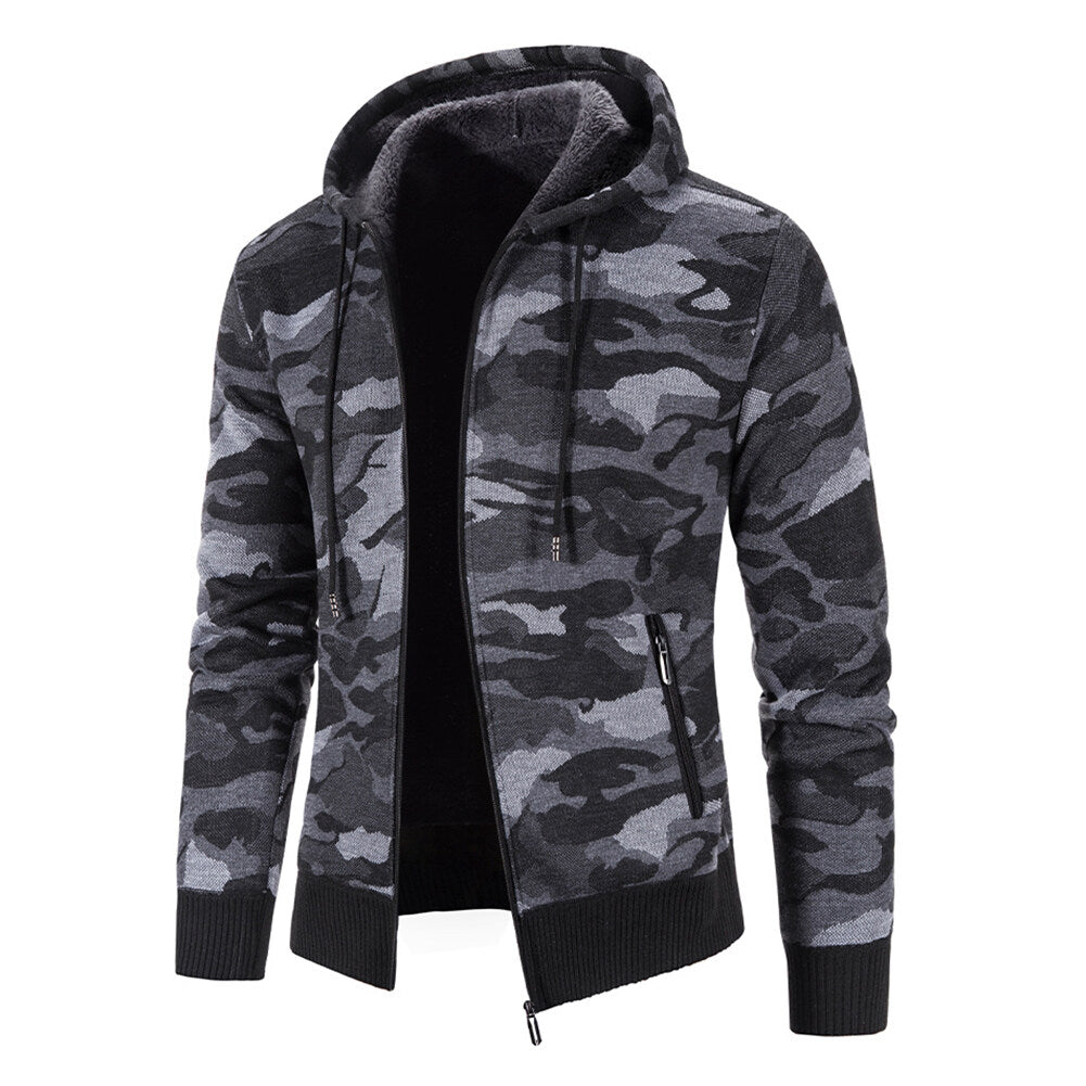 Youthup Mens Camo Printed Jacket Fleece Lined Knitted Cardigan
