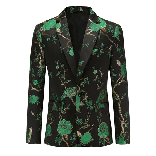 YOUTHUP Mens Embroidery Blazer Slim Fit Flowery Suit Jacket Stylish Floral Tuxedo for Dinner Party Prom