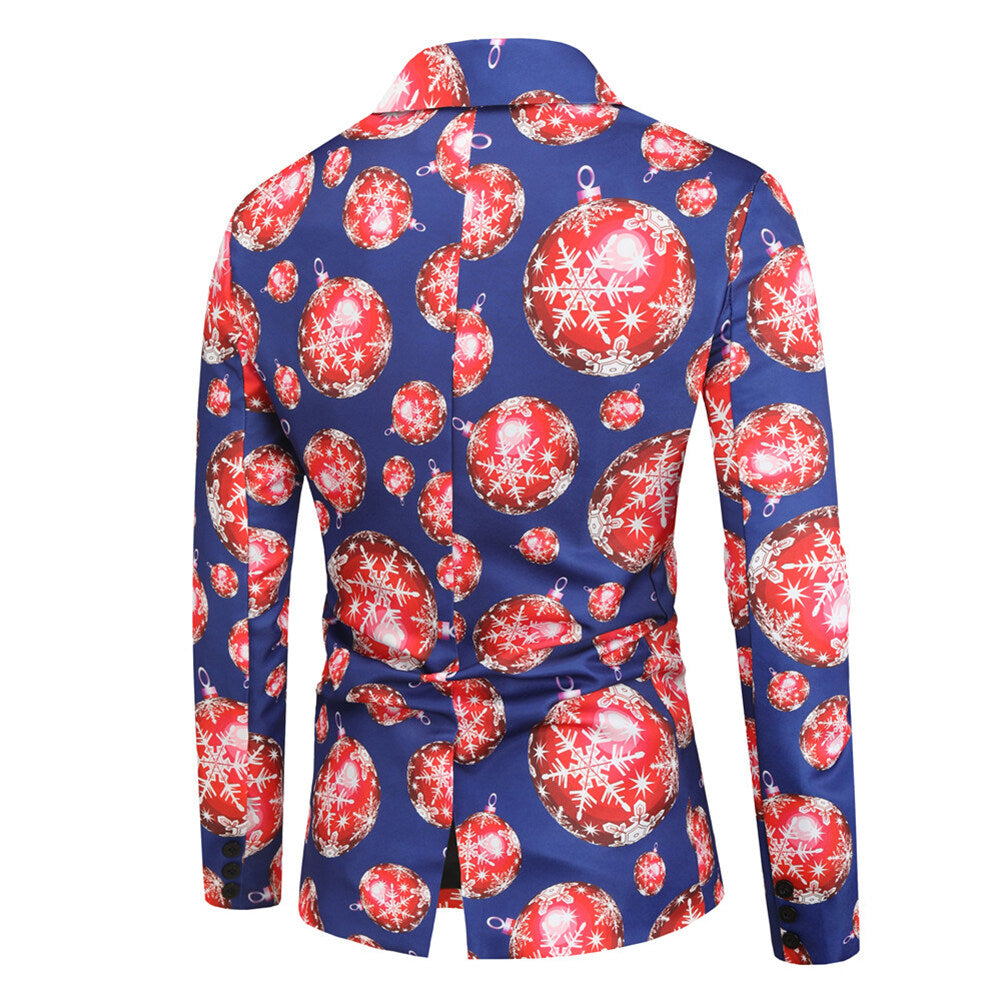 YOUTHUP Mens 3 Piece Suit Snowflake Lantern Print Single Breasted Holiday Dress for Dinner or Party