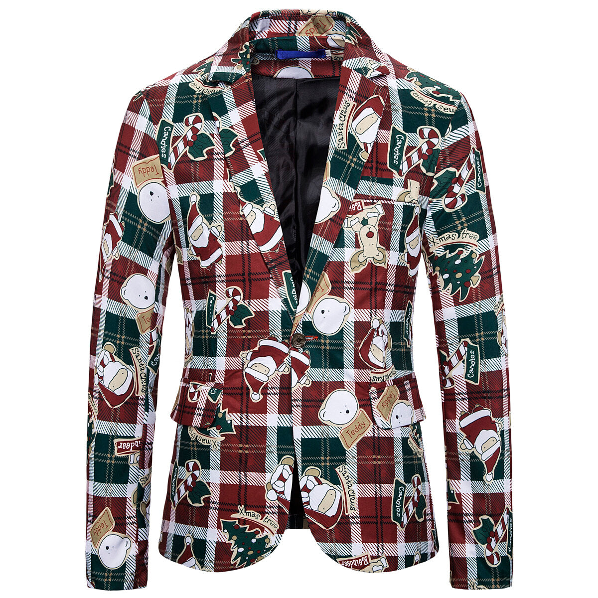 Youthup Mens Christmas Blazer Cartoon Print Suit Jacket