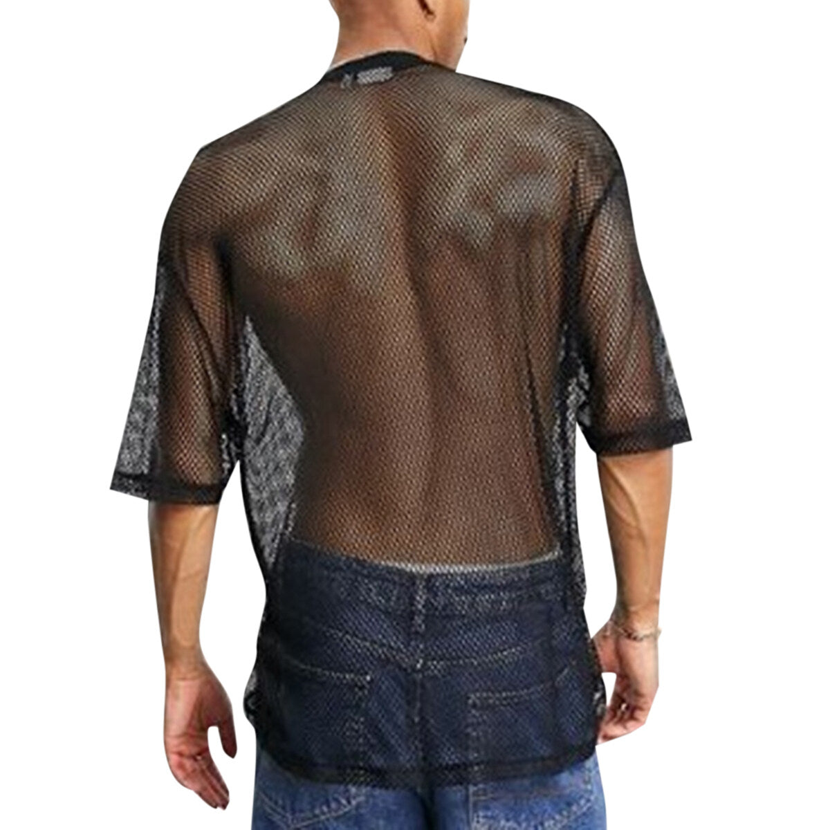 Youthup Mens Mesh Fishnet Fitted Hollow Out Muscle Top