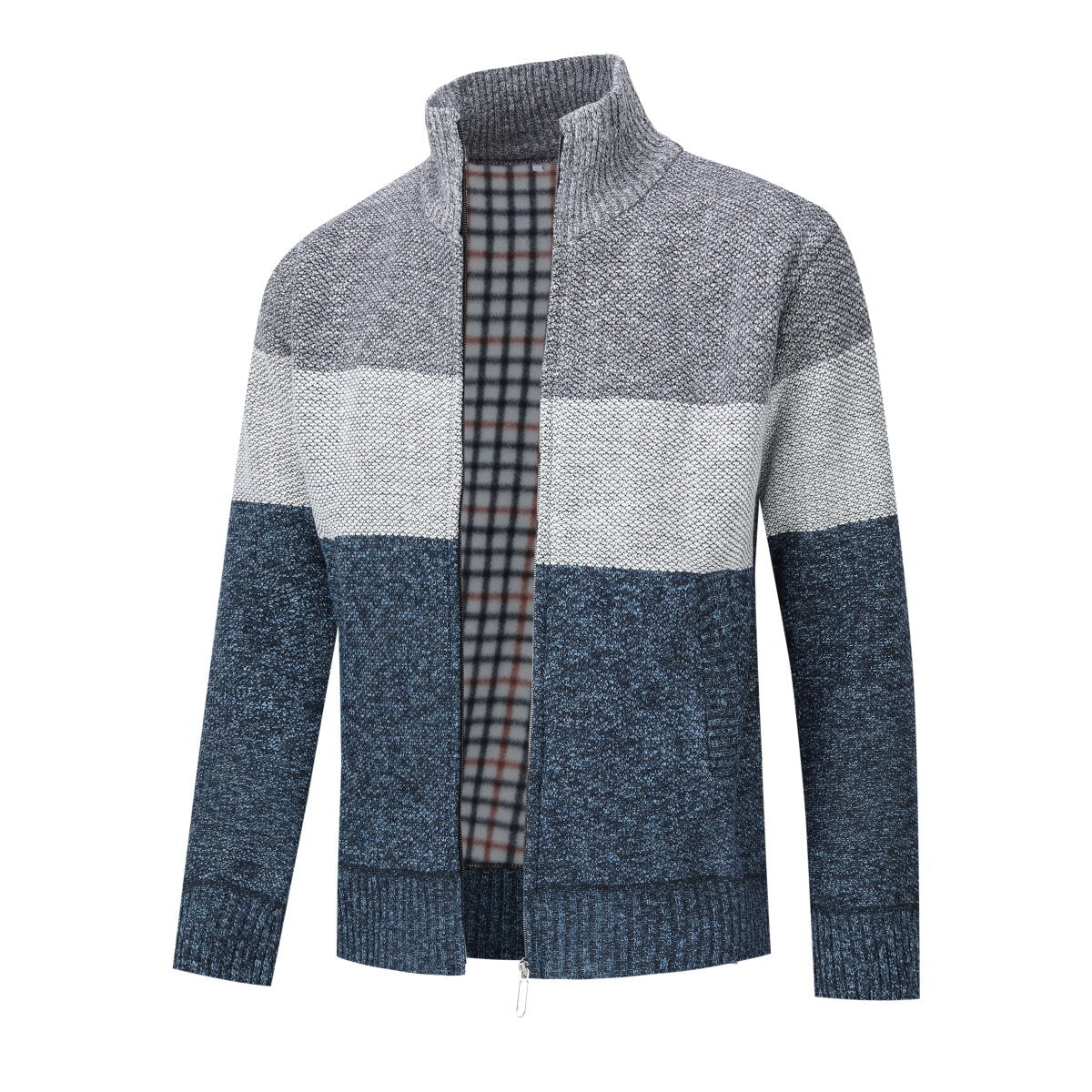 Youthup Mens Stand Collar Sweater Color Block Knit Cardigan